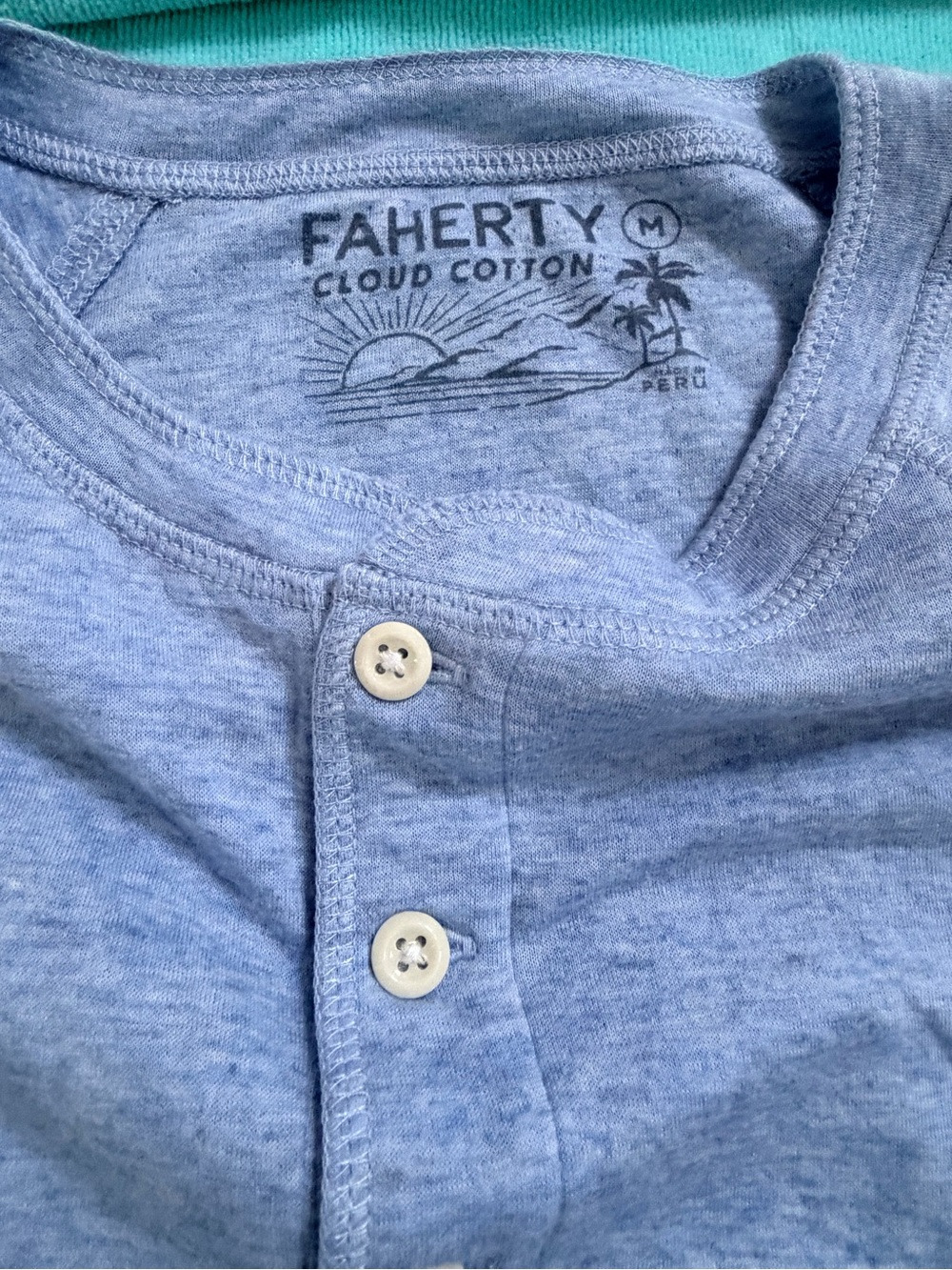 Faherty Cloud Cotton Henley Shirt Size M Heathered Blue Indigo Long Sleeve - Picture 3 of 7